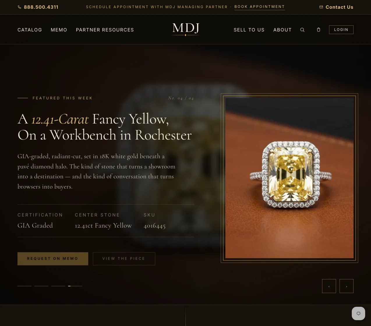 Custom wholesale jewelry Shopify storefront featuring a fancy yellow diamond ring